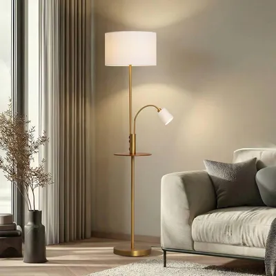 Produktbild von Lindby Stehlampe Aovan, bronzefarben, Ablage, USB-Anschluss