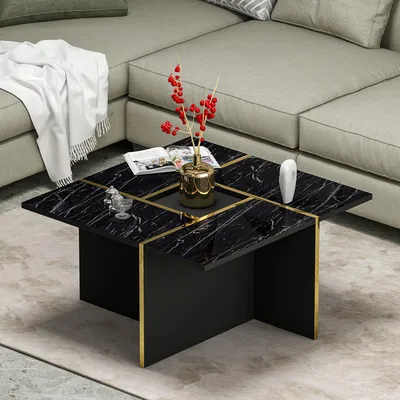 Immagine prodotto di Tavolino HOMIDEA SILVA – Tavolino da salotto con ripiano – Tavolino moderno con effetto marmo nero