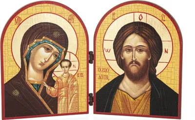 Produktbild von GM Von Kazan und Jesus Christus Diptychon Holz Ikone 23,5x16cm christlich 11087