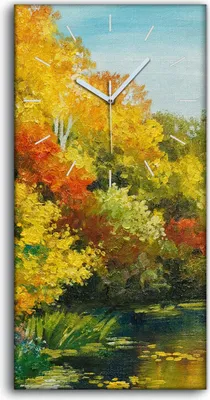 Produktbild von Leinwand Wanduhr Wandkunst Uhr 30x60 Ölgemälde Wald Fluss Bäume Himmel Kunst - weiße Hände