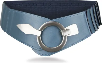 Produktbild von Elastischer Damen Taillengürtel, ca. 6 cm breiter Hüftgürtel mit silberner Ring-Schließe, Stretchgürtel, Petrol, Größe 80