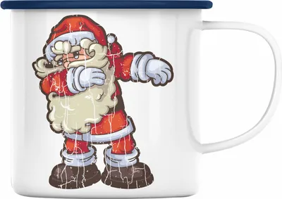 Produktbild von Trendation - Weihnachten Emaille Tasse Weihnachtsmann für Kinder WeihnachtsEmaille Tasse Lustig Geschenk Becher Jungs Jungen Mädchen Cute Grafik (Blau)