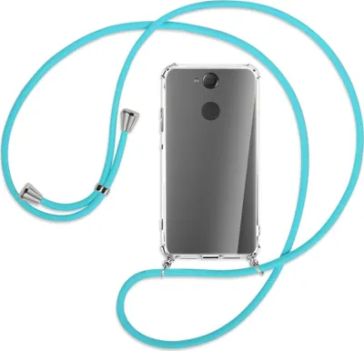 Produktbild von Handykette Backcover-Schutzhülle mit Band (Metall silberfarben) für Sony Xperia XA2 - türkis