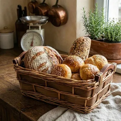 Image de Panier de remplissage en osier + bois, petit, avec poignées, marron, panier de rangement, panier à fruits