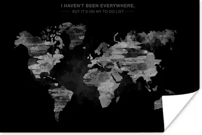 Produktbild von MuchoWow® Poster Malerische Weltkarte mit Text - schwarz und weiß 120x80 cm - Bilder