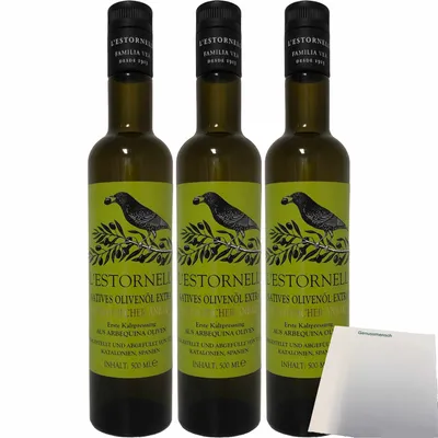Produktbild von L’Estornell Natives Olivenöl Extra 3er Pack (3x500ml Flasche) + usy Block