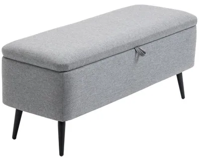 Image de Banc de rangement avec aspect lin et espace de rangement | Couleur : Gris | Dimensions : 101 x 38,5 x 44,5 cm