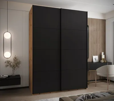 Produktbild von Zweitüriger Kleiderschrank SAMARA 1 - 180 cm, Eiche handwerklich / schwarz / schwarz