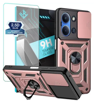 Produktbild von Armor Handyhülle für Xiaomi Redmi 15C mit 9H Displayglas Displayschutz Kameraschutz Handy Panzer Case Cover Schutzhülle Outdoor Farbe: Rosegold