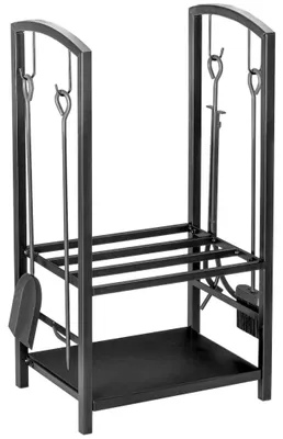 Produktbild von Kaminholzständer Brennholzregal Feuerholzablage 2 Schichte Kaminwerkzeug Schwarz 40x30x74,5cm