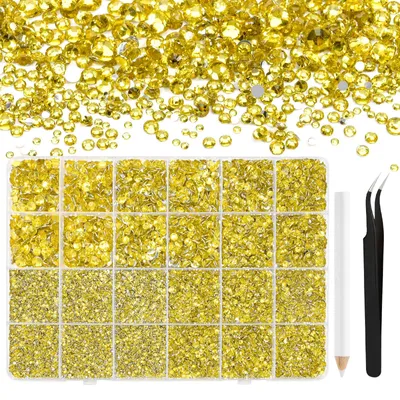 Strasssteine, 2-6 mm, gelb, 36.000 Stück, mit Pinzette