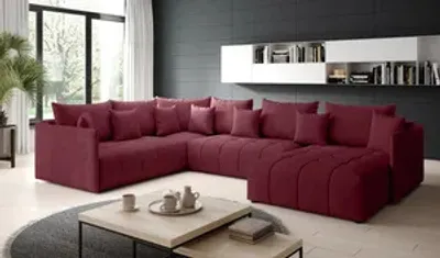 Produktbild von FURMEB24 -ASPEN BIS 339 x 188 cm - Sofa mit Schlaffunktion und zwei Bettzeugk€sten - Ecksofa mit Kissen -Monolith Stoff - Dunkelrot, Modernes M¶beld