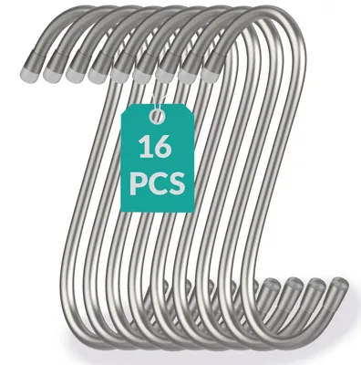 Produktbild von 16 S-Haken Edelstahl - Belastbar bis 25kg - 12cm Groß - Rostfreie S-Haken zum Aufhängen