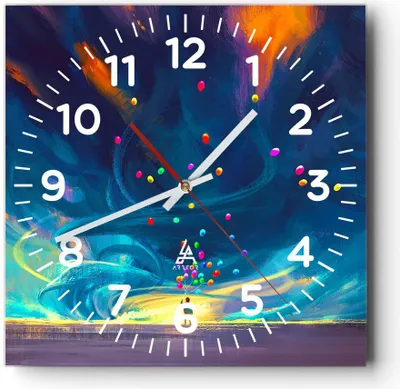 Produktbild von Wanduhr - Quadrat - Glasuhr - Abstraktion Ballon - 30x30cm - Schleichendes Uhrwerk - Lautlos - zum Aufhängen bereit - Dekoration Modern - Wanddekoration aus Glas - C4AC30x30-3714