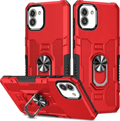 Produktbild von Galaxy A03 Hülle, Dual Layer Robuste Rüstung Ringhalter Ständer Schutzhülle für Samsung Galaxy A03 Rot