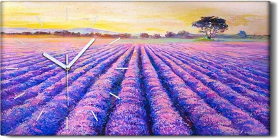 Produktbild von Leinwand Wanduhr Wandkunst Uhr Quarz 60x30 Lavendel Baum Abstrakt farbenfroh - weiße Hände