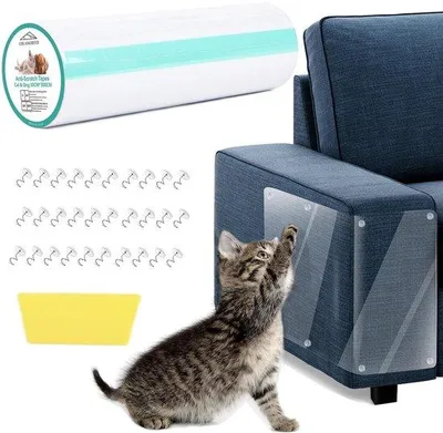 Immagine prodotto di Nastro anti-graffio per gatti 3 m x 30 cm con 30 viti e 1 raschietto. Protezione trasparente anti-graffio per mobili, arredi per gatti e panche.