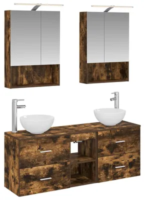 Produktbild von vidaXL Badezimmerschrank-Set 5 Stk. Geräucherte Eiche Holzwerkstoff