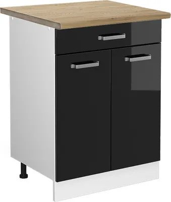 Produktbild von Küchenunterschrank Vicco R-Line Schwarz Hochglanz 60 cm mit Schublade, AP Eiche, Model 45934