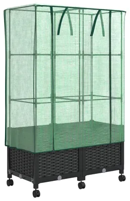 Produktbild von vidaXL Gartenplanter mit Gewächshausabdeckung und Rädern 2 Stk. PP