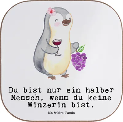 Produktbild von Mr. & Mrs. Panda Holzuntersetzer Winzerin Herz - Weiß - Geschenk, Getränkeuntersetzer, Untersetzer Gläser, gläseruntersetzer, Quadratischer, für