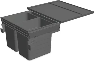 Produktbild von Ninka Mülltrennsystem Set eins2fünf - Einbaumülleimer 2 Fächer mit Ablageschale für KB 600/NL 400, grau