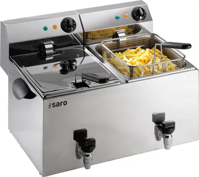 Image de Friteuse 2 x 8 litres en acier inoxydable - avec robinet de vidange, 230 V