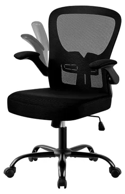 Produktbild von Bürostuhl mit hochklappbaren Armlehnen, ergonomischer Schreibtischstuhl mit Lendenwirbelstütze, Drehstuhl aus Mesh, höhenverstellbar, Schwarz