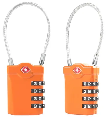Image de TSA, lot de 2 cadenas de bagages à 4 chiffres, avec câble flexible de 14 cm, couleur orange