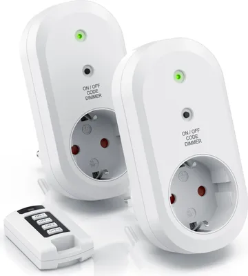 Produktbild von Bearware Dimmbare Funksteckdosen - Set mit Fernbedienung - 2er Set für den Innenbereich Indoor + 1 Fernbedienung - Steckdose