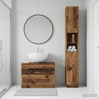 Image de Ensemble de deux meubles de salle de bain exclusifs, modèle UTRECHT, en bois vieilli