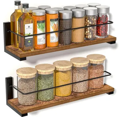 Immagine prodotto di Azomor Zwevend: scaffale per erbe aromatiche da parete con supporti in metallo e legno