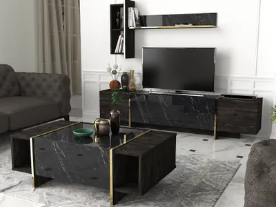 Produktbild von Skye Decor, Veyron Set 1, Wohnzimmermöbel-Set, Schwarz, 100 % MELAMINBESCHICHTETE SPANPLATTEN, 103,8 x 60 x 37,3 cm
