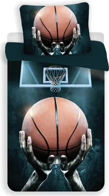 Image de JFabrics Parure de lit Basketball, 100% coton, housse de couette 140 x 200 cm + taie d'oreiller