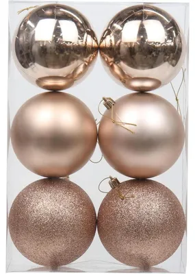 Productafbeelding van Kerstballen, 10 cm, rosé goud, 6 stuks, breukbestendig kunststof, kerstdecoratie, kerstboomversiering