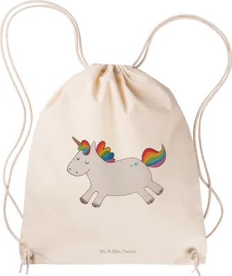 Produktbild von Mr. & Mrs. Panda Beutel Rucksack Einhorn Happy - Transparent - Geschenk, Unicorn, Lächeln, Einhörner, Gymbag, festival tasche, wander, gymnastiktasche, Fröhlich, Lachen