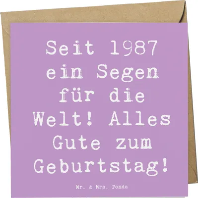 Produktbild von Mr. & Mrs. Panda Grußkarte Spruch 1987 Geburtstag - Lavendeltraum - Geschenk, anlasskarte, Geburtsjahr, Geburtstagsgeschenk, Happy Birthday, Glückwunschkarte, Klappkarte