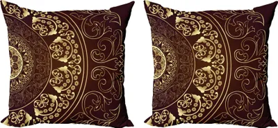 Immagine prodotto di ABAKUHAUS Set di copricuscini Mandala (2 pezzi), illustrazione botanica a forma di cerchio con petali, 40 x 40 cm, giallo bordeaux