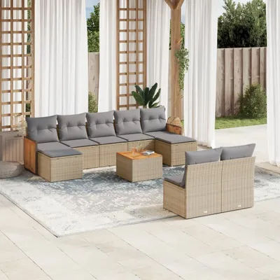 Produktbild von Design 10-tlg. Garten-Sofagarnitur mit Kissen Beige Poly Rattan, Gartenmöbel-Sets 2024 Neu