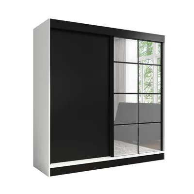 Produktbild von TAVIRO 200 cm Weiß / Schwarz 2, 2-türiger Kleiderschrank mit Spiegel, 3 Schubladen und Kleiderstangen – Funktionalität und Eleganz!