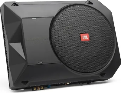 A black JBL Bass Pro SL2 under-seat subwoofer is shown from a slightly elevated front-left angle against a white background.