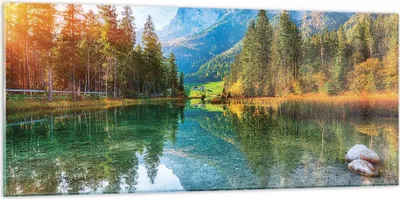 Produktbild von Bilder auf glas - Einteilig - Landschaft Berge Morgendämmerung - 120x50cm - Glasbilder - Wandbilder - Bilder - Wanddekoration aus Glas - Glas Bilder - Wandbild auf Glas - GAB120x50-4456
