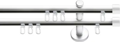Produktbild von SN Deco Gardinenstange Innenlauf Brest, 19 mm, 2-läufig, Stahl, Komplett-Set mit Ringen, Profilträger, 100 cm, weiß