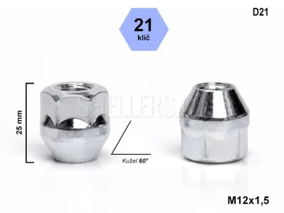 Obrázek produktu pro Kolová matice M12x1,5 kužel, otevřená, klíč 21, D21, výška 25 mm