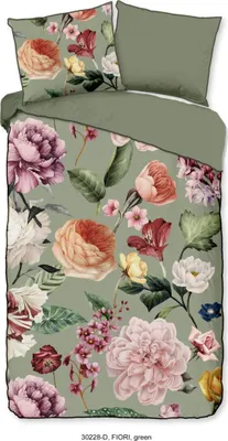 Produktbild von Descanso Bettwäsche "Blumen" - Grün - (140x200/220 cm) - Bio Baumwolle Satin