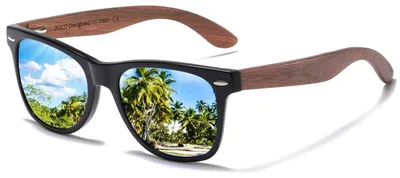 Produktbild von Solidchoice – Polarisierte Sonnenbrille für Erwachsene, UV400-Schutz, Holzrahmen, Blau