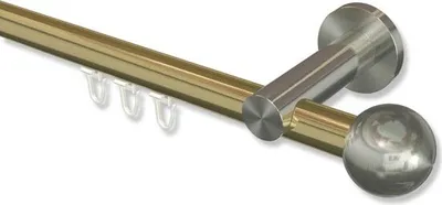 Produktbild von Interdeco Innenlaufstange, Gardinenstange mit Innenlauf Messing-Optik / Edelstahl-Optik Modell Platon Luino, 20 mm Ø 1-läufig, 440 cm (geteilt)
