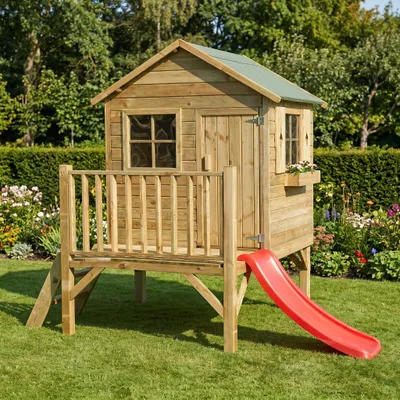 Produktbild von Kinderspielhaus mit Rutsche und Leiter Spielhaus Holz-Gartenhaus #3991