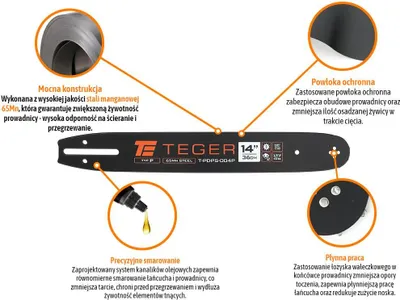 Produktbild von Kettenführung für Säge, 14" (36 cm) / 3/8" 1,3 mm 52 og / 9z / Montage P /, Teger