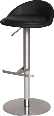 Image de FineBuy Tabouret de bar en acier inoxydable noir, hauteur d'assise réglable de 54 à 79 cm, tabouret de bar avec dossier, tabouret de bistrot rembourré, tabouret de comptoir pivotant à 360°
